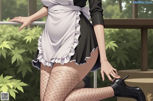 A woman in a maid outfit is posing for the camera.