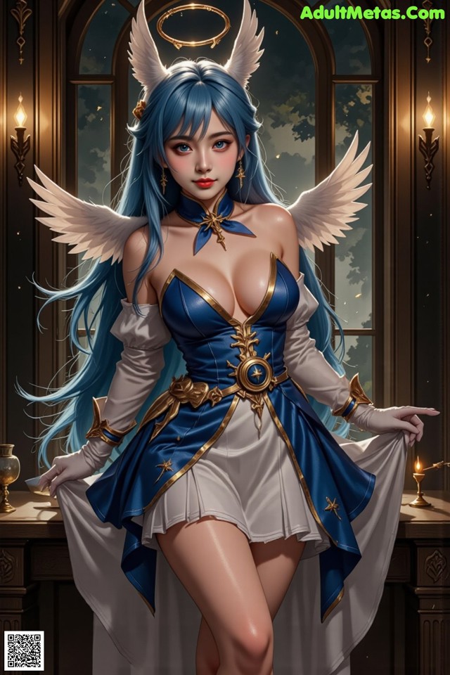 Hentai - Captivating Grace of the Cosmic Maiden Set.2 20250125 Part 13 No.aa39a2 A woman dressed as an angel with blue hair and white wings.