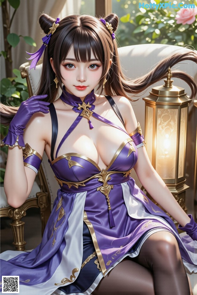 Hentai - Sovereign of Lightning in Exquisite Garb Set.1 20250125 Part 10 No.fe4de3 A woman in a purple dress sitting on a chair.